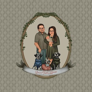 Retrato de desenho animado personalizado Ilustração personalizada de foto Presente de família exclusivo desenhado à mão Decoração de arte de parede personalizada Presente significativo