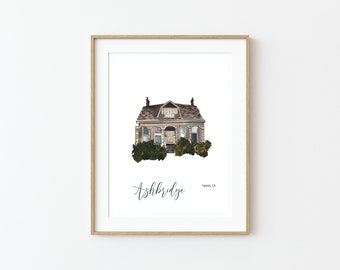 Ashbridge Estate Art Print, Heritage Building Wall Art, Toronto Landmark Home Decor, Travel Art Illustration