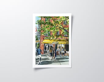 New York City Art Print, Greenwich Village New York, NYC Cafe, New York Streetscape,  New York Wall Art, New York Poster, New York Bagel