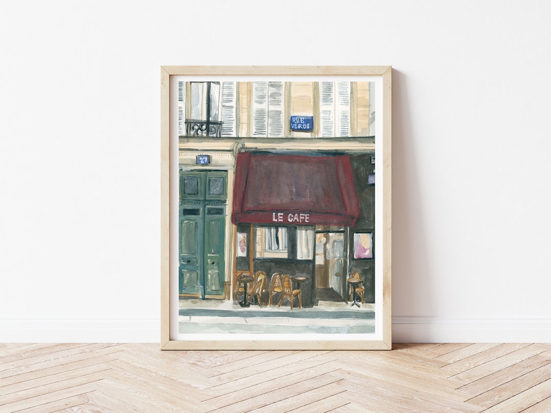 Paris Cafe Wall Art Parisian Street Scene Illustration French