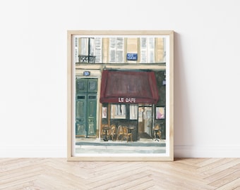 Paris Cafe Aquarell Kunstdruck | Pariser Straßenszene Illustration, Französische Stadtansicht, Französisches Aquarell