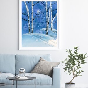 Birch Trees Art Print Winter Watercolor Forest Print Painting Forest Wall Decor Tree Nature Wall Art image 2