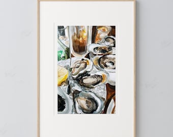 Oyster Watercolor Art Print | Kitchen Decor, Kitchen Wall Art, Food Poster