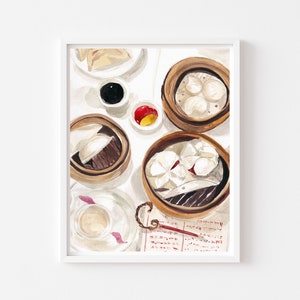 Dim Sum Art Print - Dim Sum Poster, Hong Kong Food, Asian Food, Kitchen Print, Food Illustration in Watercolor, Chinese Food Art