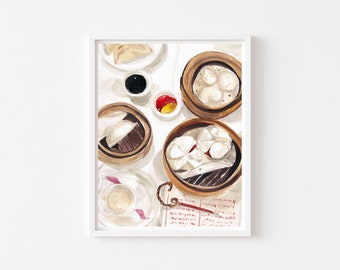 Dim Sum Art Print - Dim Sum Poster, Hong Kong Food, Asian Food, Kitchen Print, Food Illustration in Watercolor, Chinese Food Art