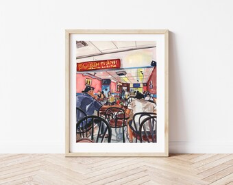 Busy Pho Restaurant in Toronto | Original Watercolor Painting | Food & City Scene Art | Toronto Wall Art