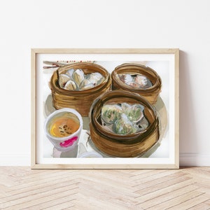 Dim Sum Wall Art - Hong Kong Wall Art, Dumpling Art,  Hong Kong Food,  Asian Food Poster, Food Illustration, Kitchen Decor, Dim Sum