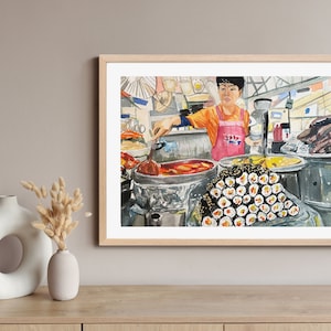 Korean Art Korean Wall Art, Korean Market Scene, Kim Bap, Korea, Korean Art Print, Korean Painting, Korea Art, Korea Prints, Korean image 2