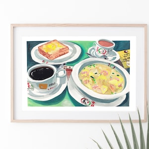 Hong Kong Breakfast - Noodle Art,  Hong Kong Food, Food Art Print , Asian Food Poster, Food Illustration, Kitchen Decor, Dim Sum