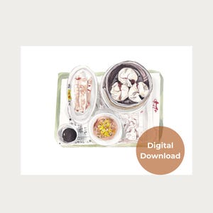 DIGITAL DOWNLOAD - Dim Sum Art Print, Watercolor Dumpling Wall Art, Hong Kong Dim Sum, Asian Food Print, Kitchen Decor