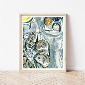 Oyster Painting - Oyster Print, Oyster Art, Oyster Wall Art, Affiche Huitre, Oyster and Martini, Coastal Décor, Oyster Shell Watercolor