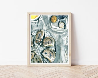 Oyster Painting - Oyster Print, Oyster Art, Oyster Wall Art, Affiche Huitre, Oyster and Martini, Coastal Décor, Oyster Shell Watercolor