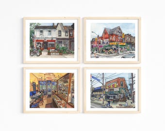 Toronto Storefront Print Set of 4, Neighbourhood Gallery Wall Art