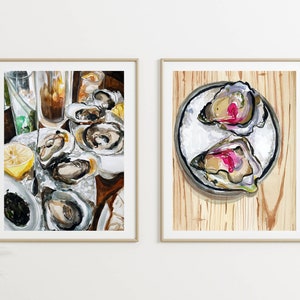 Oyster Watercolor Art Print Oyster Shell Wall Art, Oyster Watercolor, Coastal Art, Kitchen Wall Art, Food Poster image 4