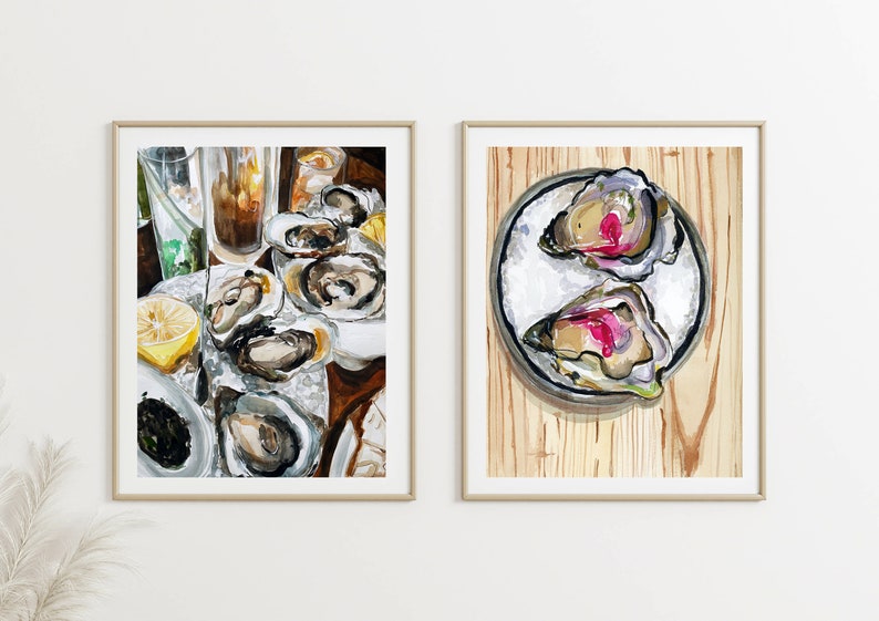 Oyster Watercolor Art Print Oyster Shell Wall Art, Oyster Watercolor, Coastal Art, Kitchen Wall Art, Food Poster image 4