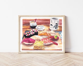 Sushi Art Print - Japanese Wall Decor - Japanese Cuisine - Food Illustration in Watercolor - Gift for Foodies - Seafood Wall Hanging