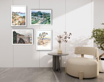 Set of 4 California Road Trip Prints - Joshua Tree, Coast and Observatory Wall Art
