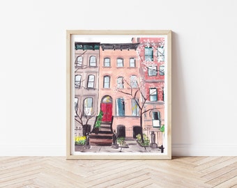 New York City Art Print -  New York, Brown Stone - New York Wall Art - New York Poster - New York Skyline - New York Gift