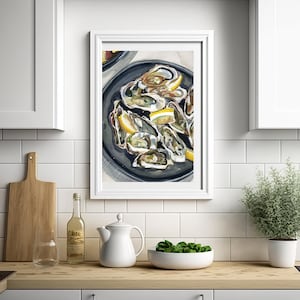 Oyster Watercolor Art Print Oyster Shell Wall Art, Oyster Watercolor, Coastal Art, Kitchen Wall Art, Food Poster image 2