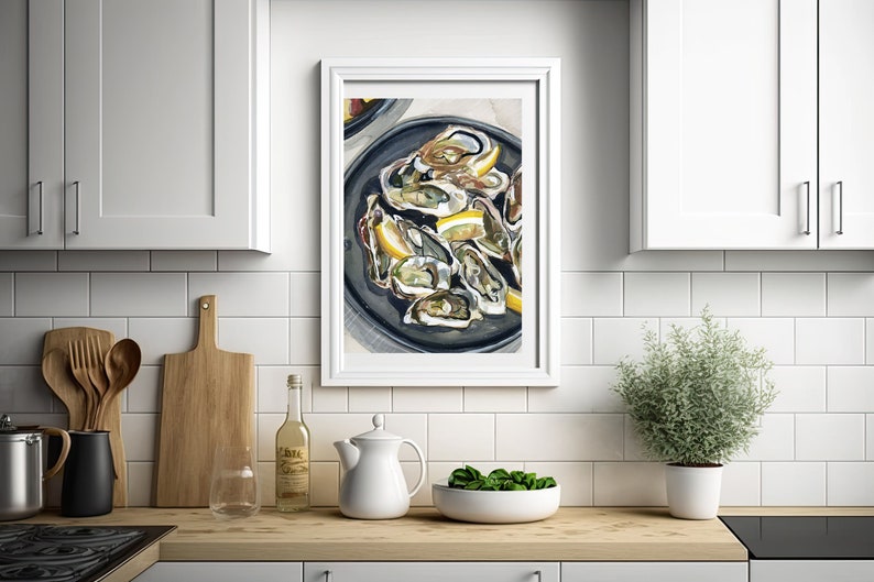 Oyster Watercolor Art Print Oyster Shell Wall Art, Oyster Watercolor, Coastal Art, Kitchen Wall Art, Food Poster image 2