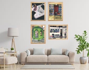 Set of 4 Happy Hour Prints - Cocktail, Wine and Bar Cart Gallery Wall Art