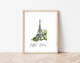 Eiffel Tower Watercolor Print | Paris Art, Paris Travel Print, Parisian Scene