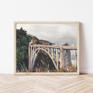 Bixby Creek Bridge Art Print -Big Sur California Wall Decor - Pacific Coast Highway - Highway 1 Gouache Painting - Coastal Art