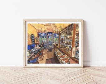 Bonjour Brioche Toronto Print | Toronto Cafe Wall Art | Toronto Coffee Shop Illustration | Riverside Toronto Art | Toronto Cityscape Print