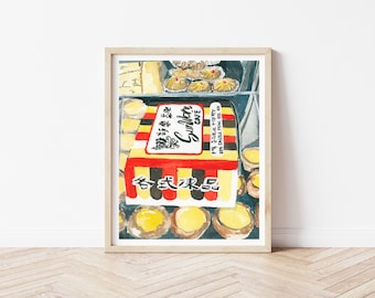 Hong Kong Egg Tart Print | Street Food, Dim Sum Art Poster