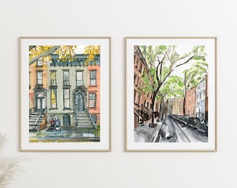 New York Brownstone Prints | Williamsburg Cityscape Watercolor Set