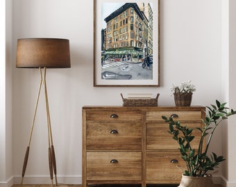 New York City Cafe Art Print, Coffee Shop, Brown Stone, New York Streetscape,  New York Wall Art, New York Poster, Soho NYC