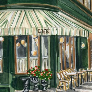 Paris Cafe Wall Art, Paris Cafe Poster, Parisian Street Scene Illustration, Cafe Watercolor, French Cityscape, Paris Home Decor image 3