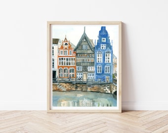 Amsterdam Watercolor Art Print | Amsterdam Skyline, Netherlands Illustration, Travel Prints