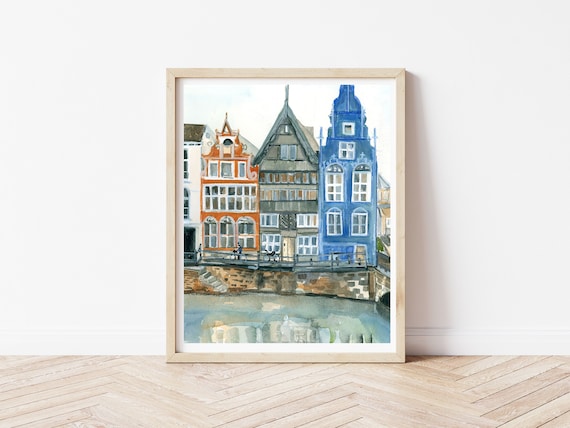 Amsterdam T-Shirt - Watercolor Art Skyline Netherlands Gift Amsterdam T-Shirt - Watercolor Art Skyline Netherlands Gift