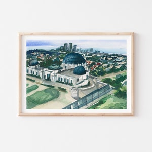 Griffith Observatory Art Print, Los Angeles Poster, Griffith Park Observatory, California Wall Art Decor, Los Angeles Watercolor