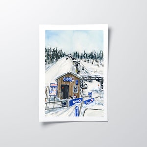 Ski Poster, Ski Lift Print, Snowy Wall Art, Ski Gifts, Ski Art, BC Mountains, Winter Snow Trees, Ski Resort Travel, Mountain Art