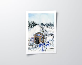 Ski Poster, Ski Lift Print, Snowy Wall Art, Ski Gifts, Ski Art, BC Mountains, Winter Snow Trees, Ski Resort Travel, Mountain Art