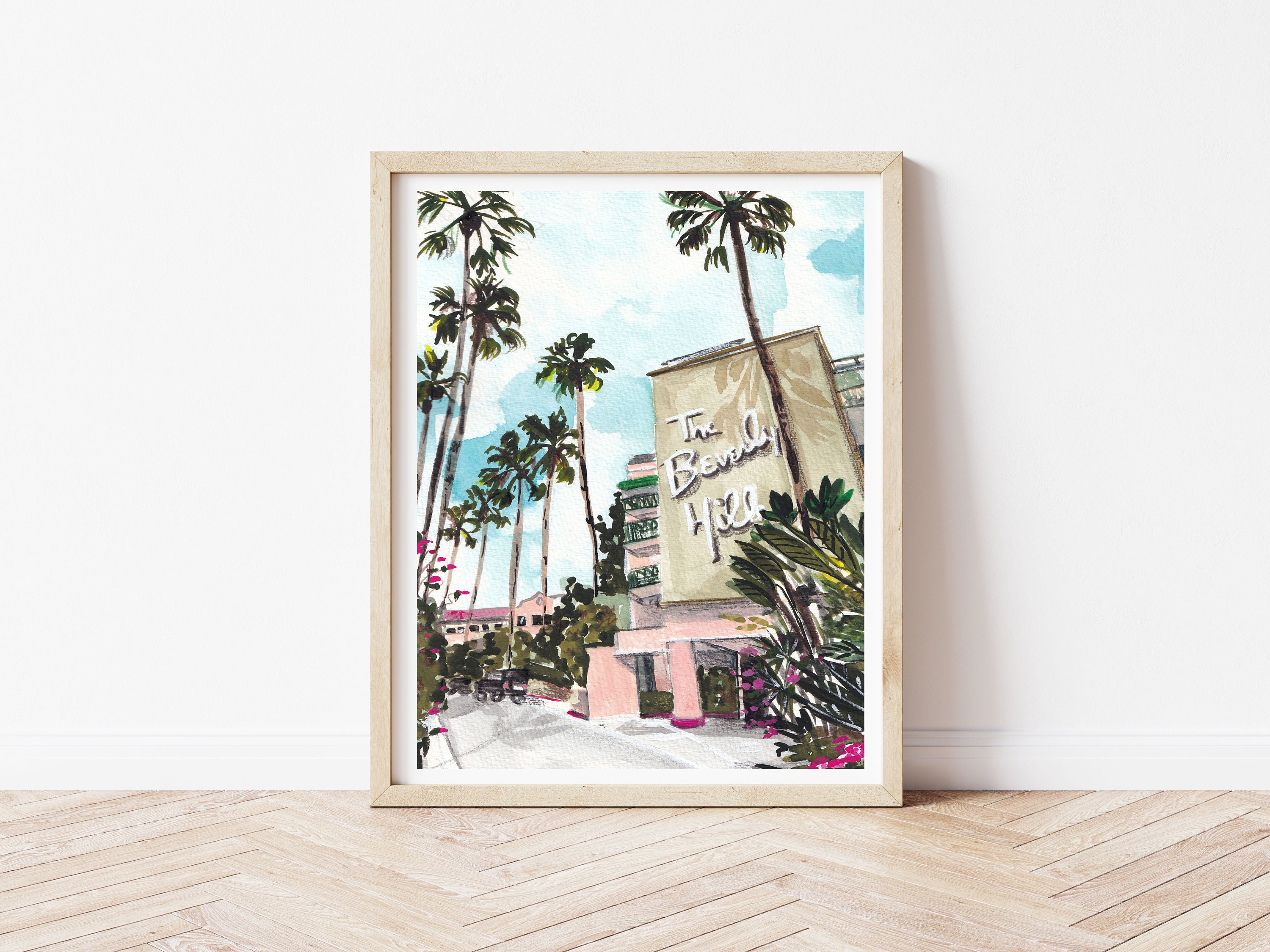 Beverly Hills Hotel Art Print – Watercolor California Wall Art
