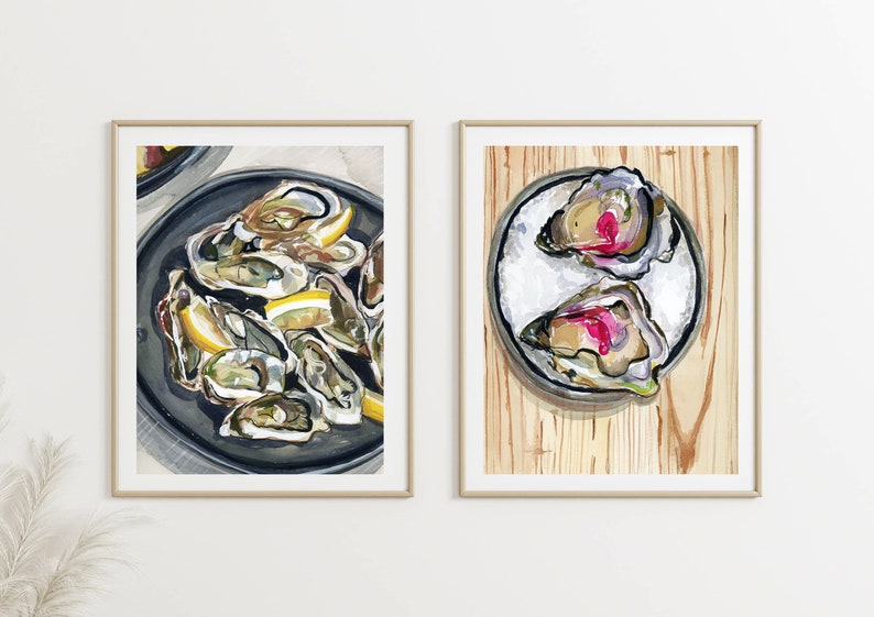 Oyster Watercolor Art Print Oyster Shell Wall Art, Oyster Watercolor, Coastal Art, Kitchen Wall Art, Food Poster image 5