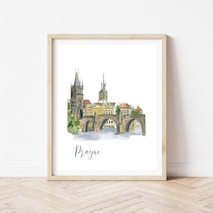 Impresión de Praga, Puente de San Carlos de Praga, Póster del paisaje urbano de Praga, Póster de la República Checa, Impresión del horizonte de Praga, Impresión de viaje a Praga, Viajes