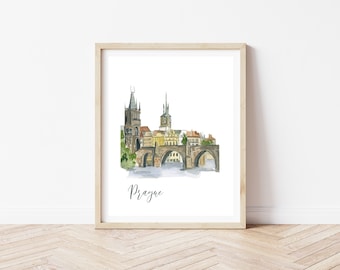 Prague Print | Prague Cityscape Poster, St Charles Bridge Prague, Czech Republic Poster