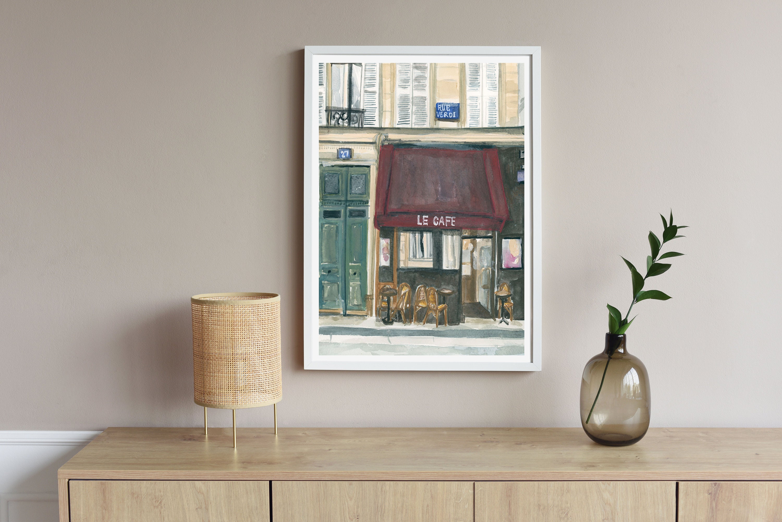 Paris Cafe Wall Art Parisian Street Scene Illustration Etsy