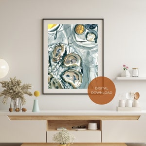 DIGITAL DOWNLOAD -  Oyster Poster - Kitchen Wall Art, Grey Oyster Art Print, Food Art Print, Oyster Home Decor