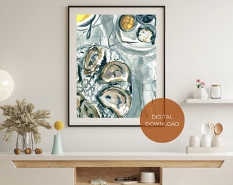 DIGITAL DOWNLOAD -  Oyster Poster - Kitchen Wall Art, Grey Oyster Art Print, Food Art Print, Oyster Home Decor