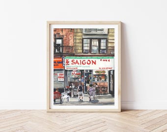 NYC Vietnamese Sandwich Shop Print, Chinatown Food Watercolor