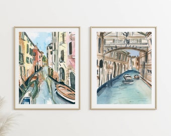 Set of 2 Venice Canal Travel Posters, Venice Art, Italian Poster, Venice Poster, Discounted Gift Set