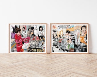 Set of 2 Korean Street Food Prints | Watercolor Food Illustration Gallery Wall
