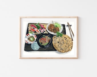 Toyko  Food Print - Sushi Art, Noodle Painting, Japan, Tokyo Poster, Japanese Travel Print, Japanese Poster, Birthday present, Gift