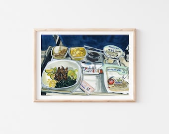 Korean Air Meal Art Print - Korean Food Wall Art, Korea, Korean Art Print, Korean Painting, Korean Street Food, Korea Art, Korea Prints