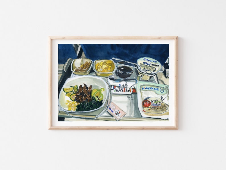 Korean Air Meal Art Print Korean Food Wall Art, Korea, Korean Art Print, Korean Painting, Korean Street Food, Korea Art, Korea Prints imagem 1